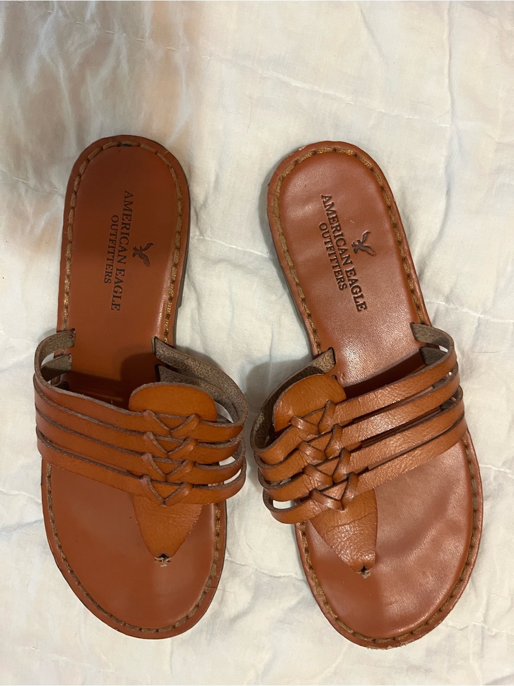 American Eagle Outfitters Tan Brown Woven Leather Slide Sandals